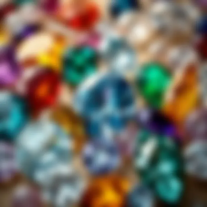 An exquisite display of various gemstones featuring their unique colors and facets