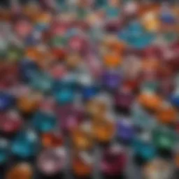A close-up view of various gemstones showcasing their unique colors and cuts