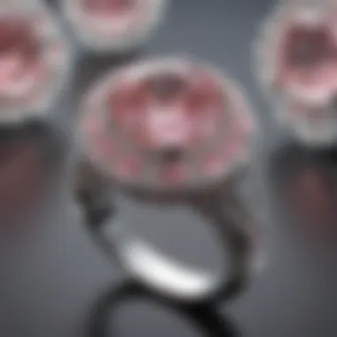 Artistic representation of various ring designs featuring pink diamonds