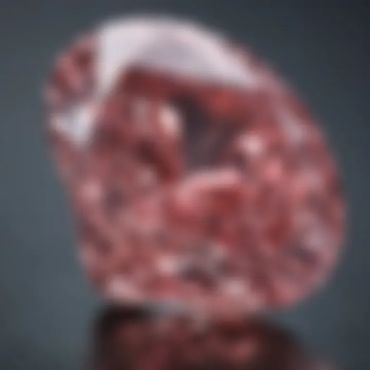 Close-up view of a pink diamond highlighting its unique hue