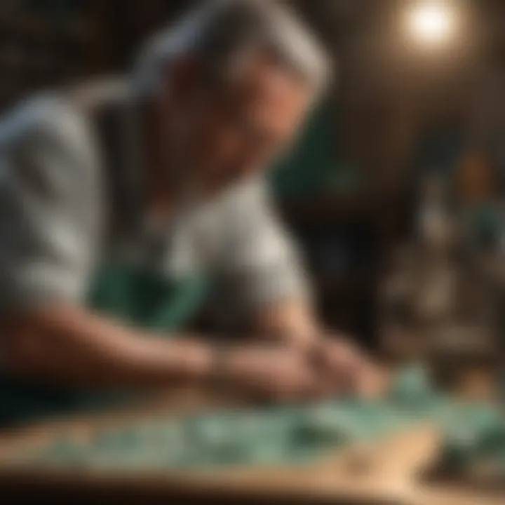 An artisan at work, carefully shaping variscite stones into unique jewelry.