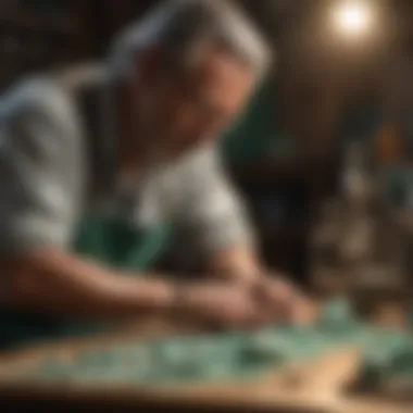 Crafting Unique Variscite Jewelry An artisan at work, carefully shaping variscite stones into unique jewelry.