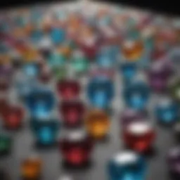 A stunning array of gemstones displayed at an auction house