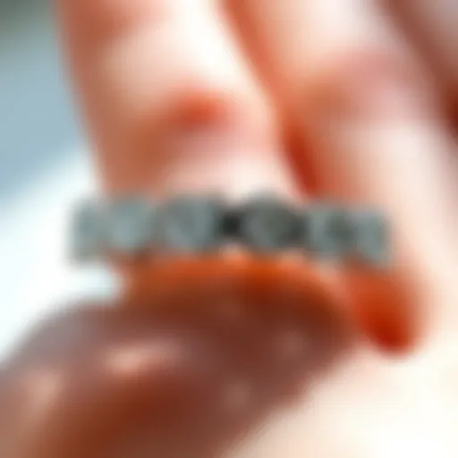 Close-up of a diamond eternity ring showcasing a channel setting
