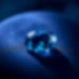 Ceylon sapphire on a velvet surface highlighting its deep blue hues
