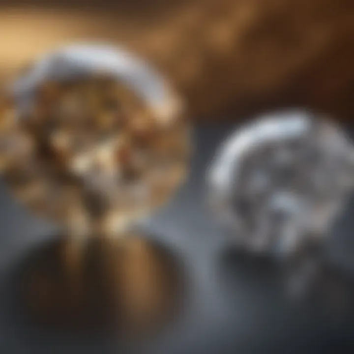 A side-by-side comparison of lab grown and natural diamonds demonstrating their differences