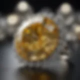 A stunning yellow diamond surrounded by white diamonds showcasing its brilliance and color.