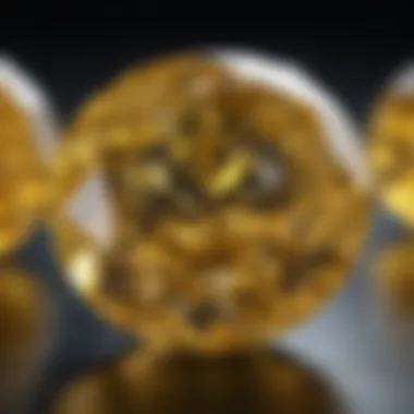 A close-up view of a yellow diamond revealing its unique inclusions and clarity.