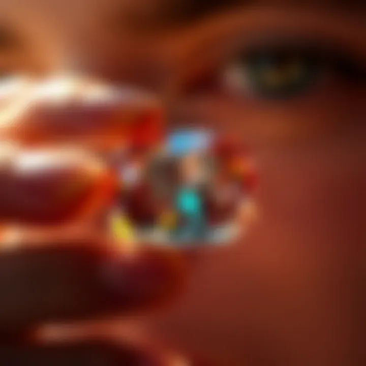 Close-up of a gemstone being evaluated for its clarity and color