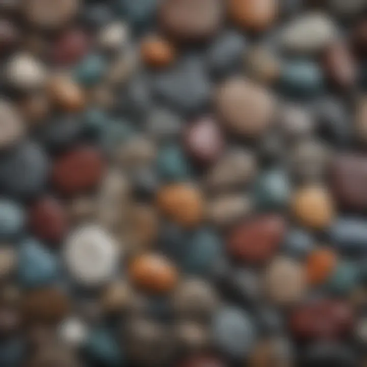 An overview of different types of stones laid out on a textured surface.