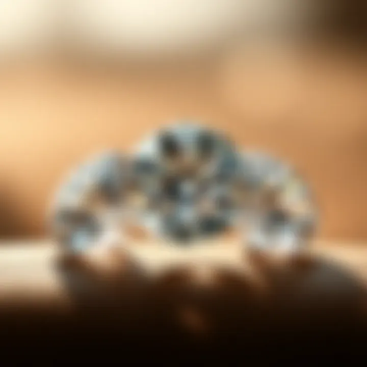 An illustration displaying the four Cs of diamonds: cut, color, clarity, and carat.