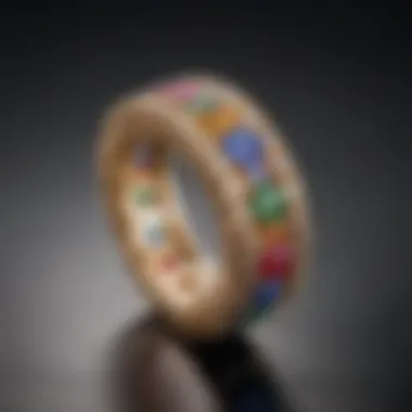 A close-up of a sparkling eternity ring showcasing the vibrant colors of birthstones