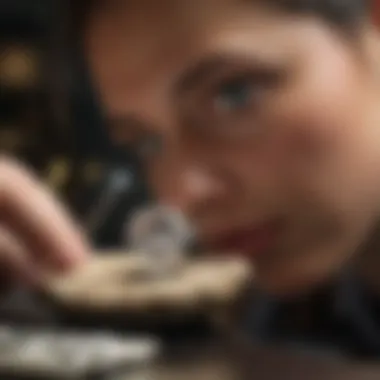 Consumer examining a diamond with a magnifying tool