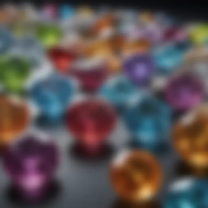 A close-up view of a variety of affordable gemstones showcasing their colors and shapes.