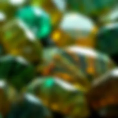 A close-up of polished Amazon gemstones revealing intricate patterns and textures