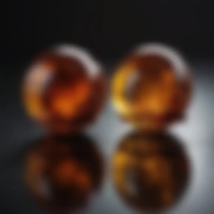 An artistic representation of natural and synthetic amber side by side.