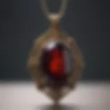 Close-up of a bloodstone pendant glistening in natural light