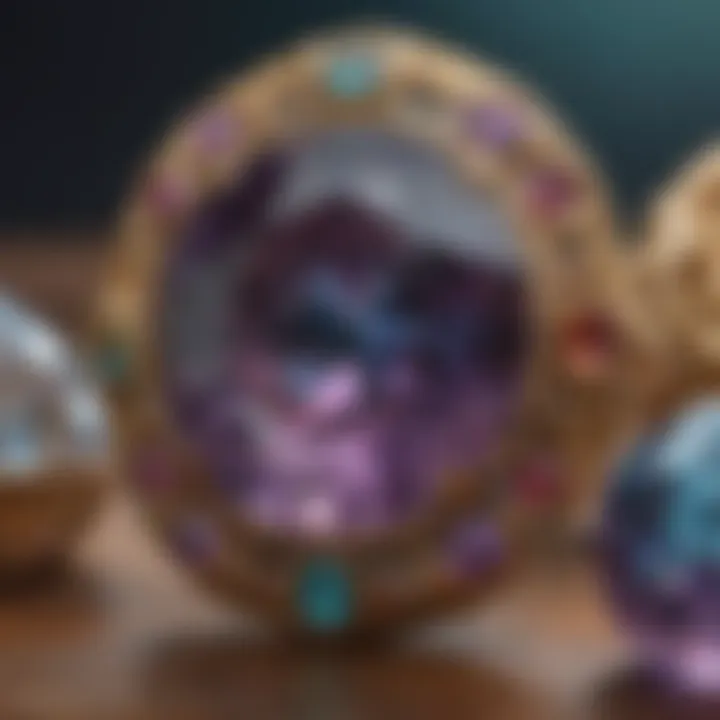 An artistic depiction of the historical significance of alexandrite through various cultures and eras.