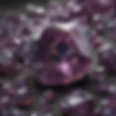 A close-up view of a raw alexandrite stone highlighting its unique texture and color variations.