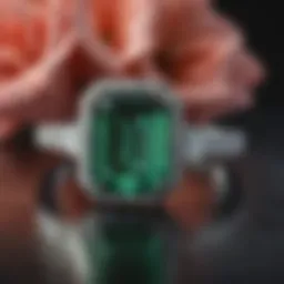 Elegant emerald cut engagement ring showcased on a velvet surface