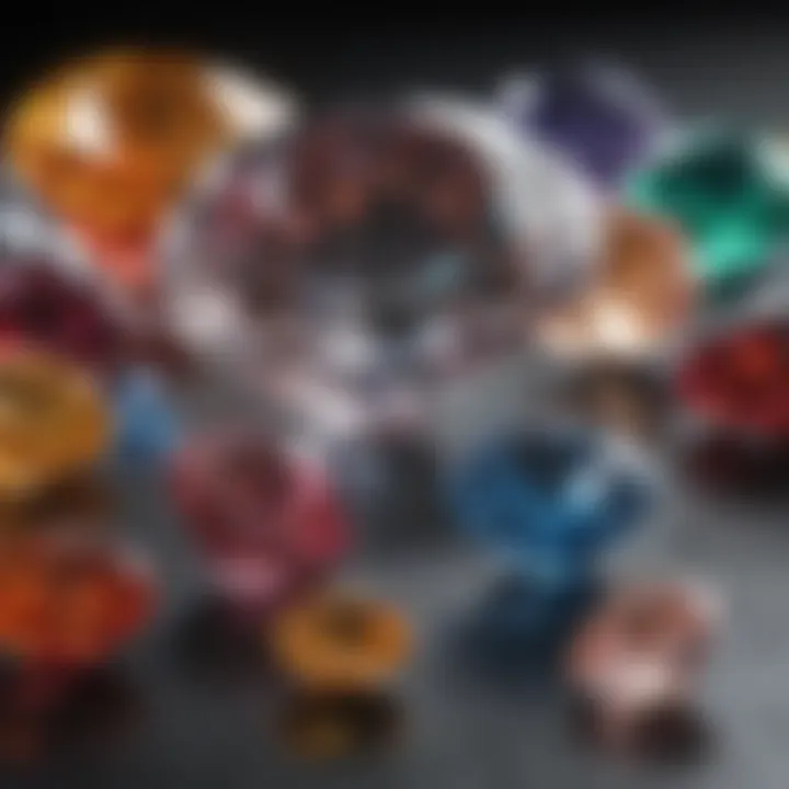 A collection of color diamonds with detailed grading scales illustrated
