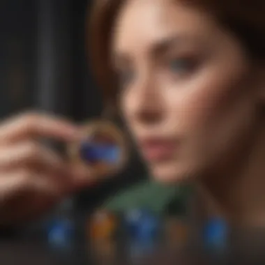 Expert Analysis of Sapphires for Certification A gemstone expert examining sapphires for certification and identification