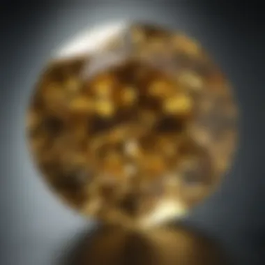 Close-up view of a yellow diamond reflecting light