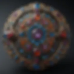 An intricate vintage brooch adorned with colorful gemstones