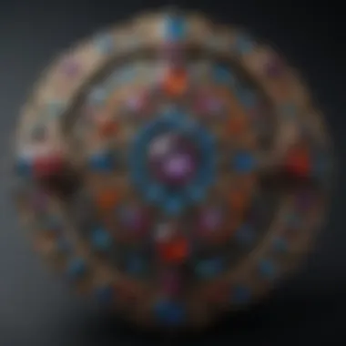An intricate vintage brooch adorned with colorful gemstones