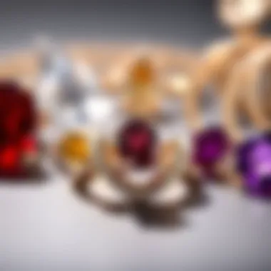 An elegant display of a twisted band ring alongside gemstone options for selection.