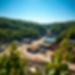 A picturesque view of a vibrant gem mining site surrounded by lush greenery.