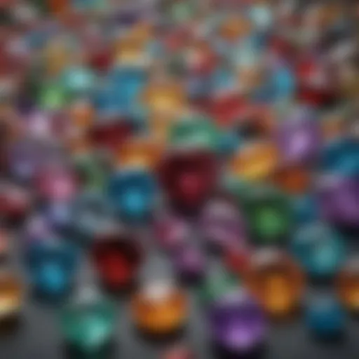 A close-up view of various colorful gemstones
