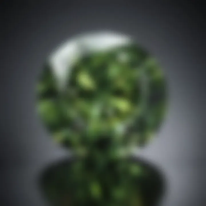 A brilliant green lab-grown diamond under soft lighting, showcasing its vibrant hues.