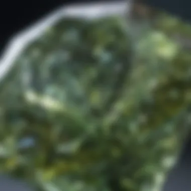 A close-up view of the intricate facets of a green lab-grown diamond, emphasizing its clarity and brilliance.