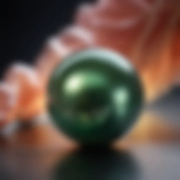 A stunning close-up of a green pearl showcasing its iridescent surface