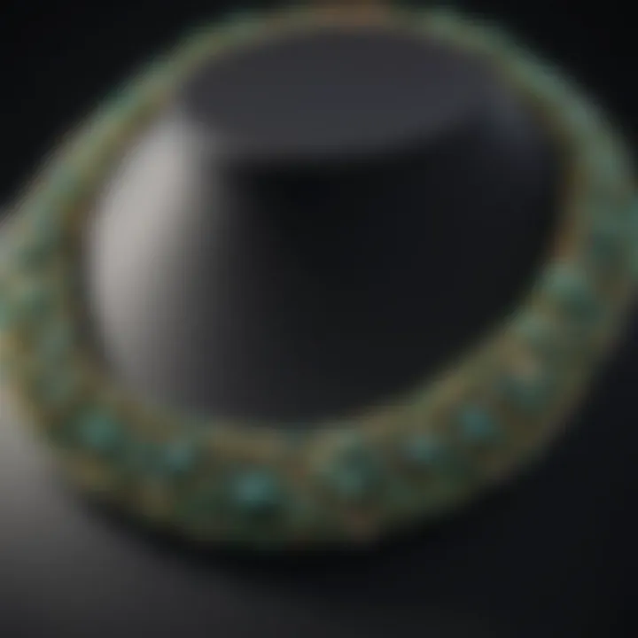 An elegant necklace adorned with various green pearls highlighting their unique colors