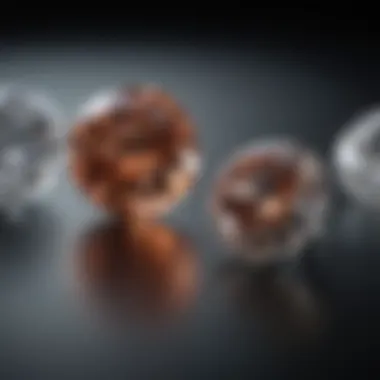 Comparison of natural and lab created diamonds on display