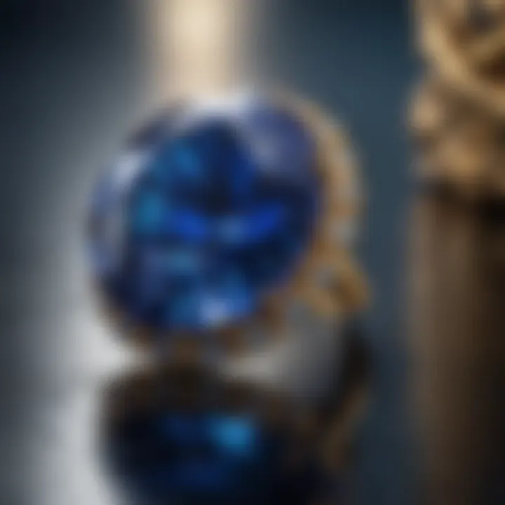 A stunning close-up of a sapphire gem showcasing its vibrant blue hues and clarity