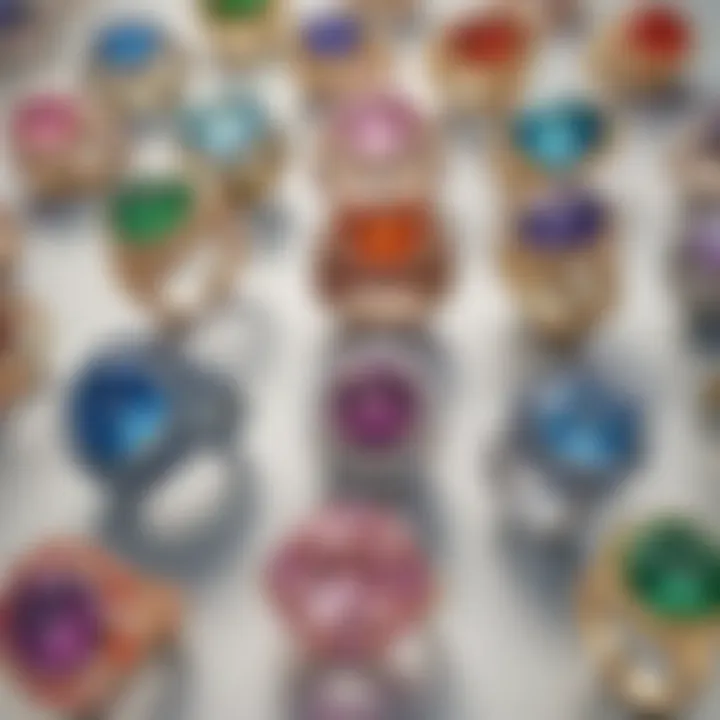 An array of colorful chunky rings showcasing various gemstones and unique settings