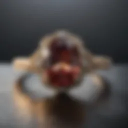 A close-up of an elegant oval engagement ring with intricate details.