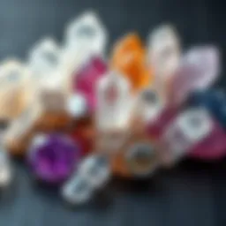 A stunning array of quartz crystals showcasing various colors and formations.