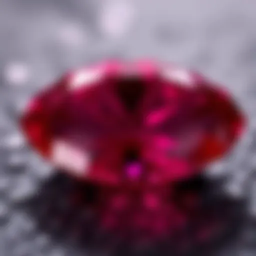 A close-up view of a ruby gemstone showcasing its vibrant red hue