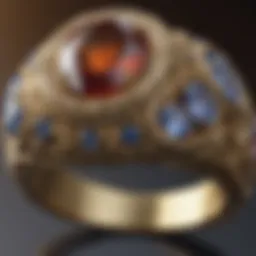 A close-up of an ornate ring adorning a symbolic finger