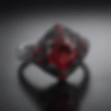 Artistic arrangement of various unique engagement rings featuring rubies