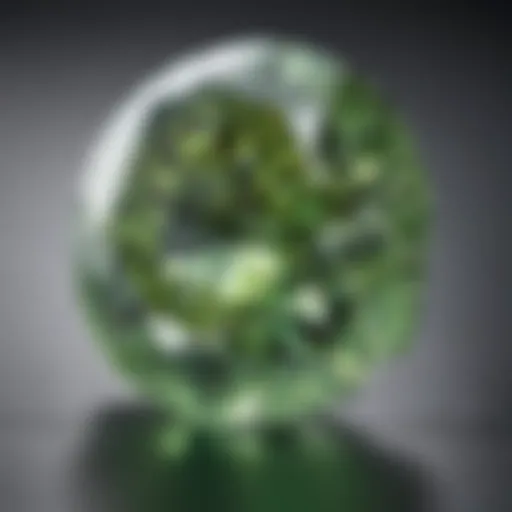 Close-up view of a light green diamond showcasing its unique color and clarity