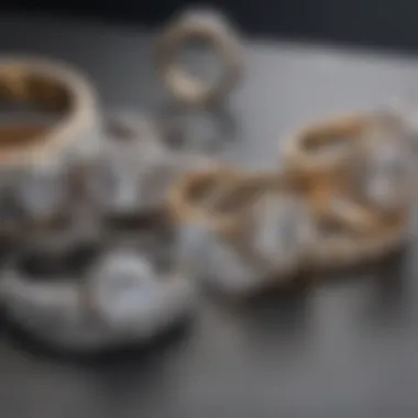 Style Variations in Low Set Engagement Rings Stylish layout of various low set diamond rings against a luxurious background