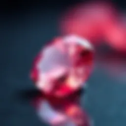 Close-up view of a padparadscha gemstone showcasing its vibrant colors.