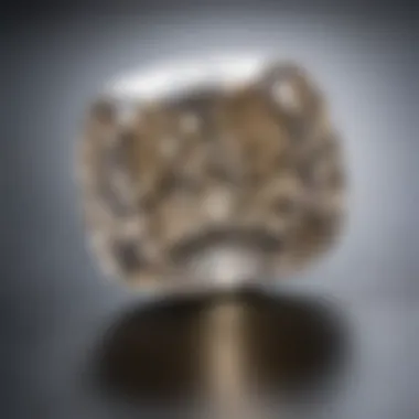 A close-up view of a five carat cushion cut diamond showcasing its brilliance and clarity