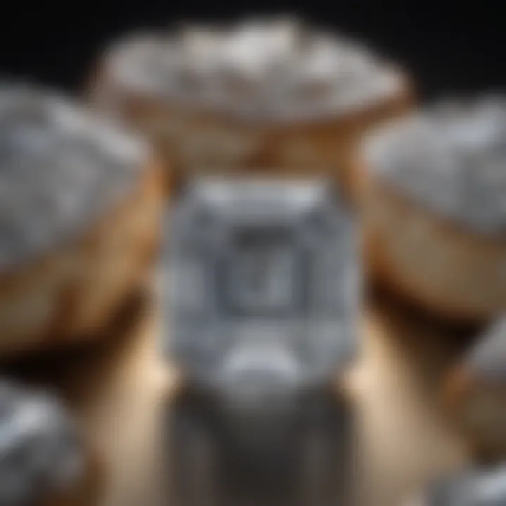 Baguette diamonds arranged to complement the Asscher cut, enhancing its brilliance.