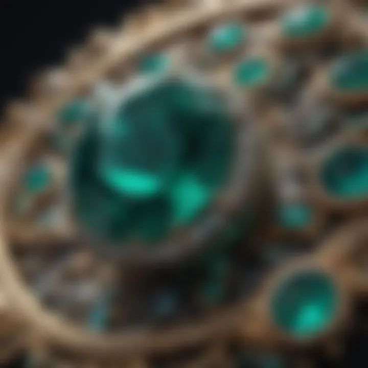 Close-up view of a vibrant emerald gemstone showcasing its clarity and color